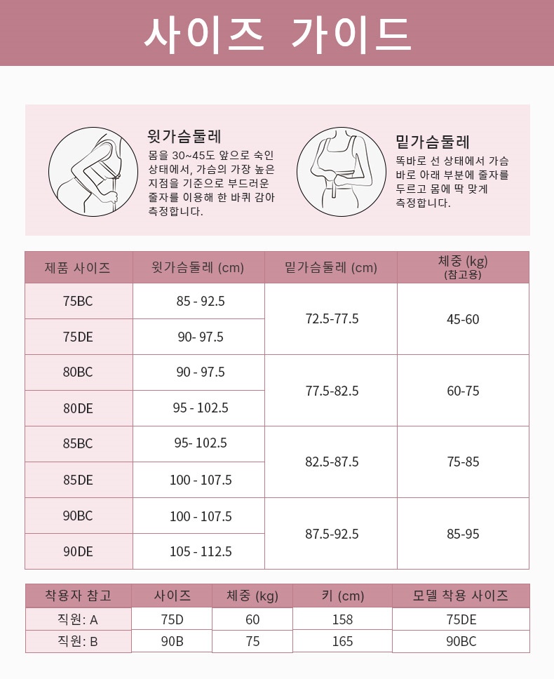 편안한 앞오픈 브라 사이즈 가이드 VEIMIA 베이미아