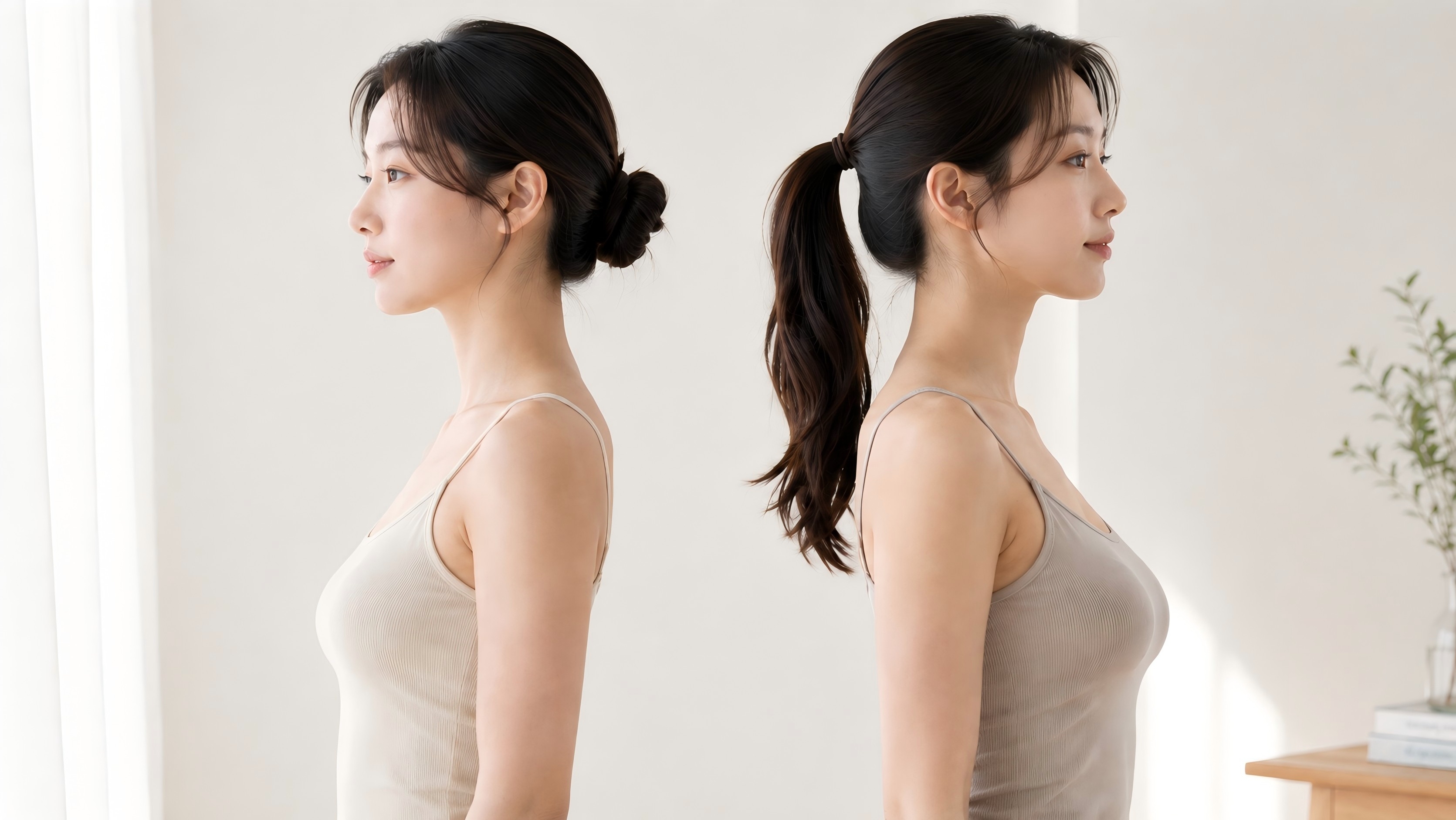 A컵과 B컵의 옆모습 실루엣 차이를 자연스럽게 비교한 이미지