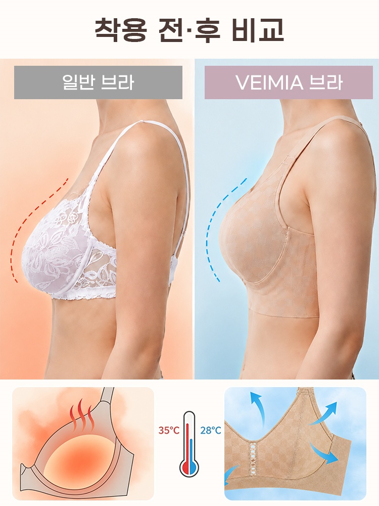 가벼운 체커 패턴 미니마이저 브라 착용 전·후 비교 VEIMIA 베이미아