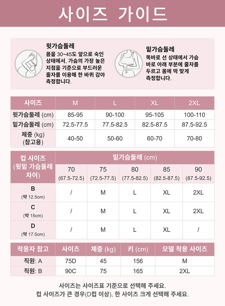 더블 어깨끈 처짐 방지 쿨링 브라 사이즈 가이드 VEIMIA 베이미아