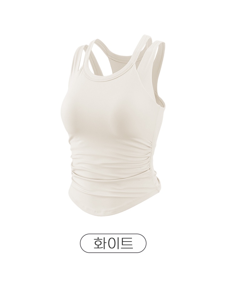 화이트 더블 스트랩과 사이드 셔링이 보이는 스포츠 브라탑 정면 제품 이미지 VEIMIA
