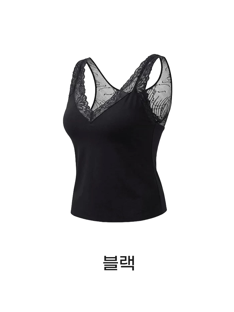 레이스 넥라인 쿨링 나시 블랙 VEIMIA 베이미아
