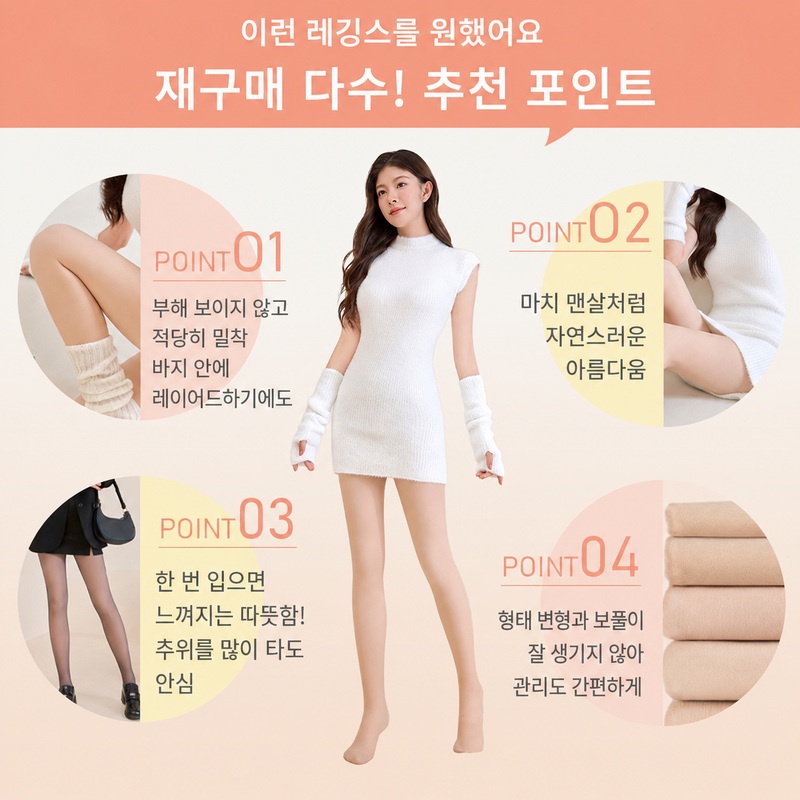 VEIMIA 스킨톤 기모 타이츠丨자연스러운 비침감 매끈한 레그 라인 따뜻한 겨울 데일리 추천