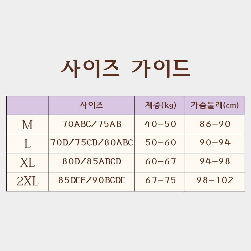 심리스 브라 사이즈 가이드 VEIMIA