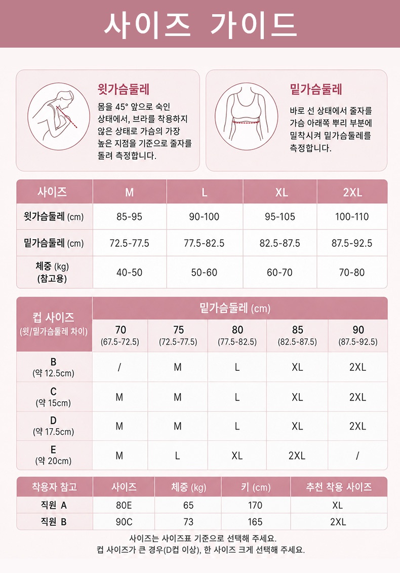 무압박 모달 미니마이저 브라 사이즈 가이드 VEIMIA 베이미아