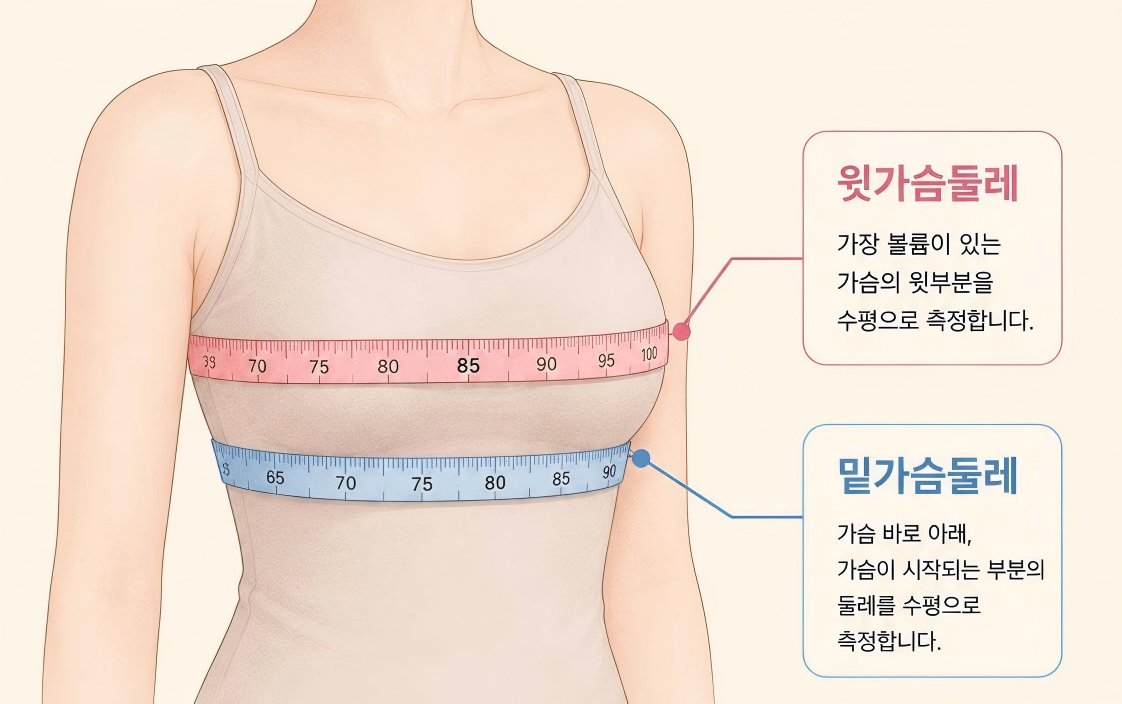 윗가슴둘레와 밑가슴둘레를 재는 브라 사이즈 측정 방법