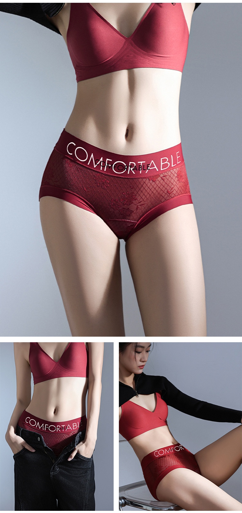 팬티 섹시한 레드 레이스 팬티 VEIMIA