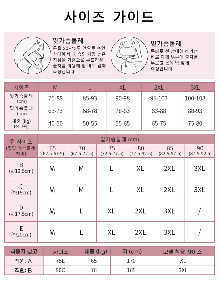 큰 가슴 작아 보이는 통기성 망사 브라 사이즈 가이드 VEIMIA