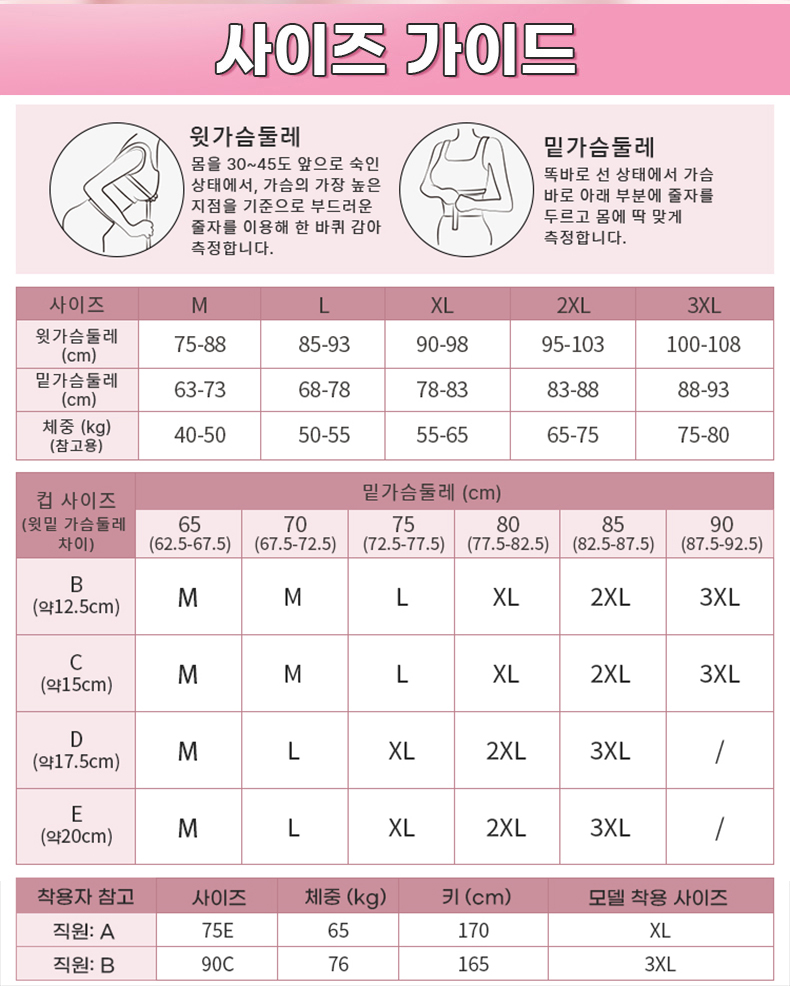 큰 가슴 작아 보이는 통기성 망사 브라 사이즈 가이드 VEIMIA
