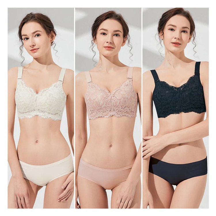 【초특가 2장₩89,900】VEIMIA 노와이어 레이스 브라丨 가슴 모아주는 풀커버 사이드 서포트 부유방 커버 통기성 좋은 편안한 큰가슴 데일리 추천