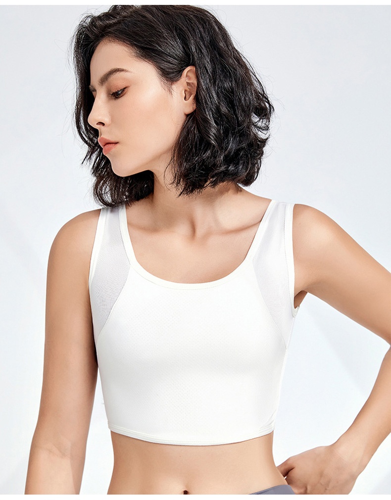 큰 가슴 작아 보이는 스포츠 브라 모델 착용 이미지 화이트 VEIMIA