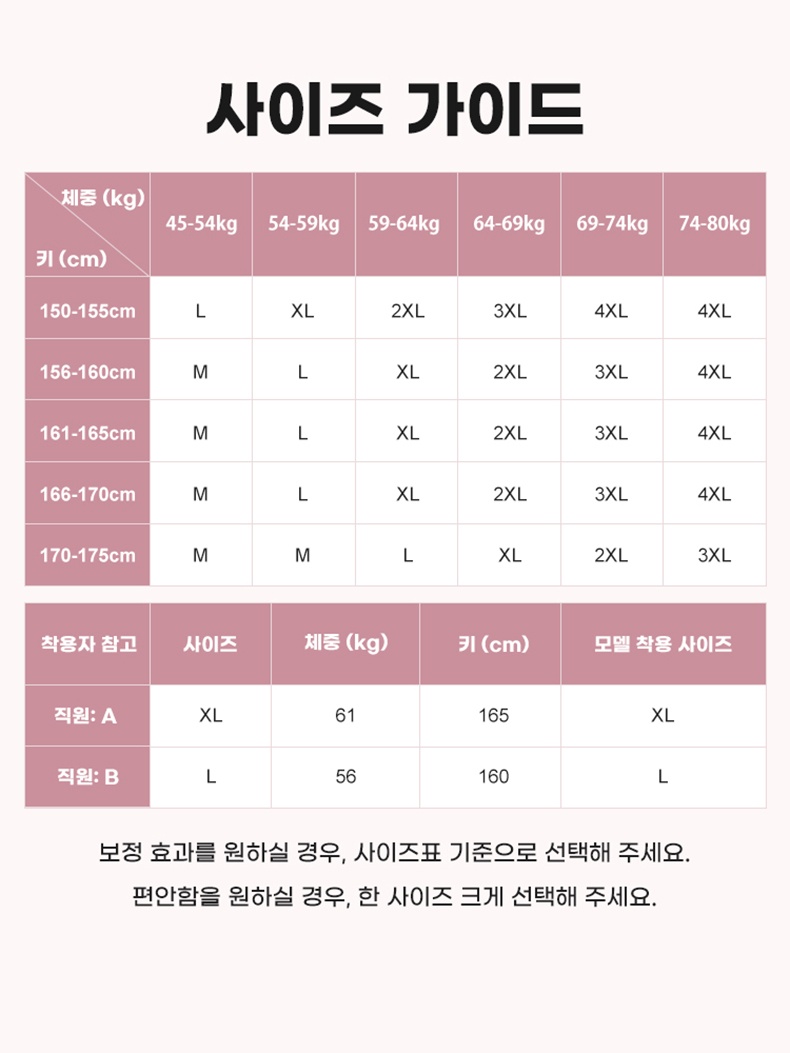 올인원 바디쉐이퍼 사이즈 가이드 VEIMIA 베이미아