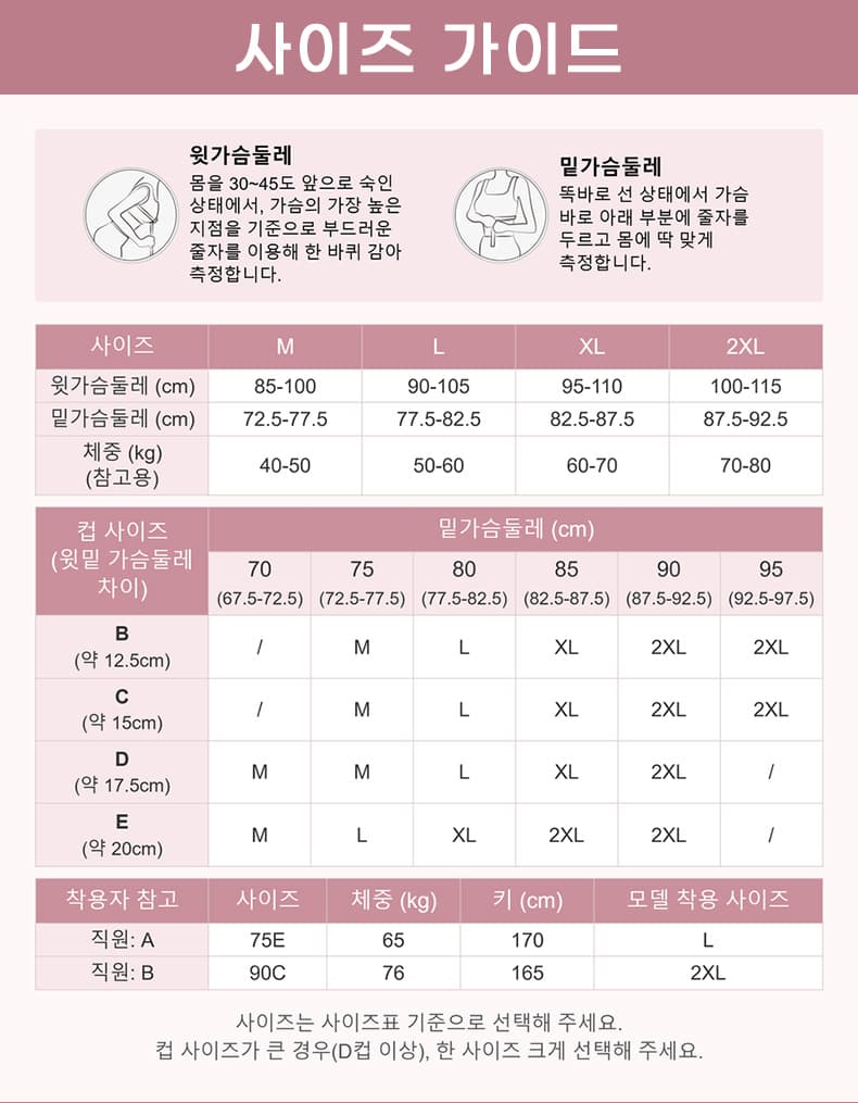 퍼펙트 심리스 브라 사이즈 가이드 VEIMIA 베이미아