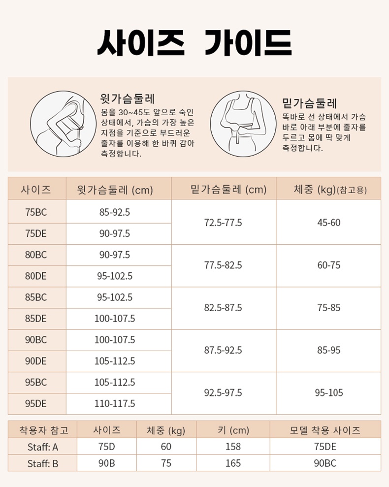 계단식 버클 리프팅 브라 사이즈 가이드 VEIMIA 베이미아