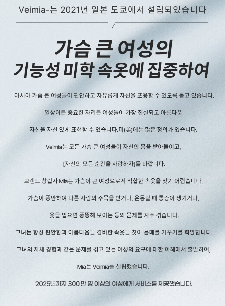큰 가슴 작아 보이는 보정형 브라 기능성 속옷에 집중 VEIMIA