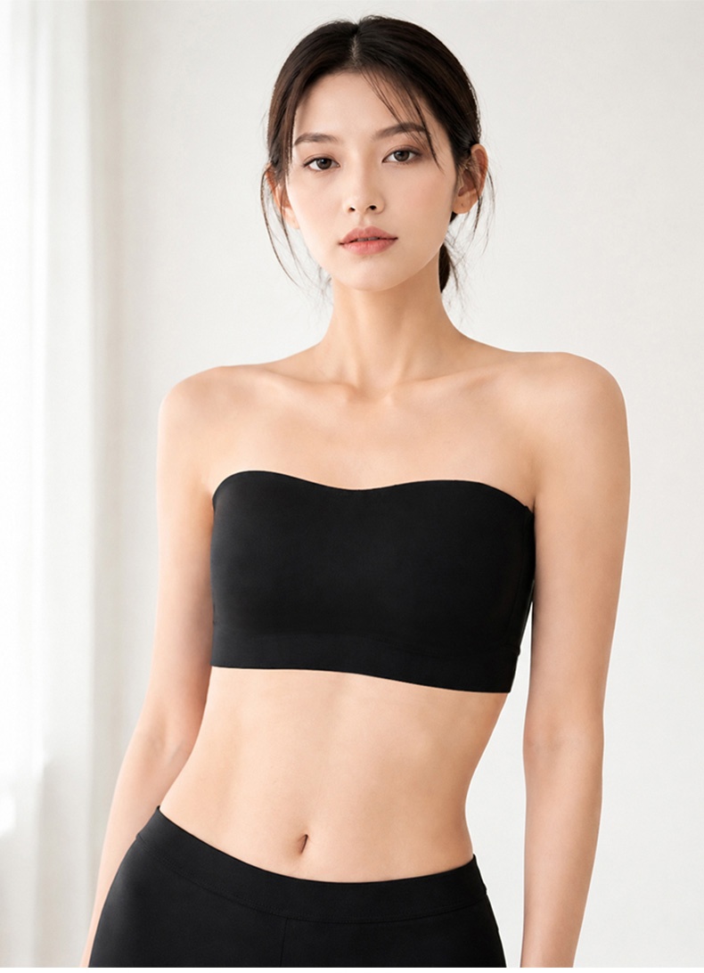 스트랩리스 미니마이저 브라 모델 착용 이미지 블랙 VEIMIA 베이미아