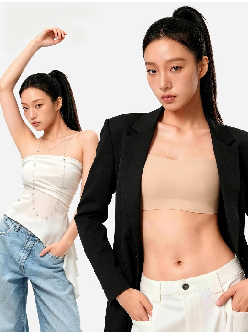 스트랩리스 미니마이저 브라 모델 착용 이미지 어떤 스타이링 매치 가능 VEIMIA 베이미아