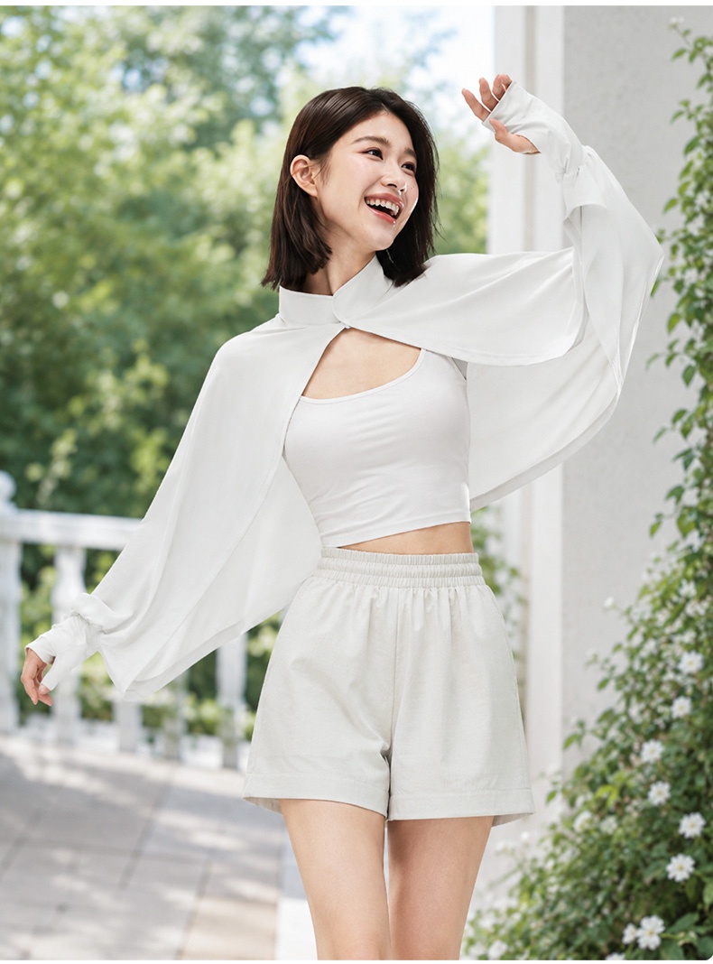자외선 차단 케이프 모델 착용 이미지 화이트 VEIMIA 베이미아