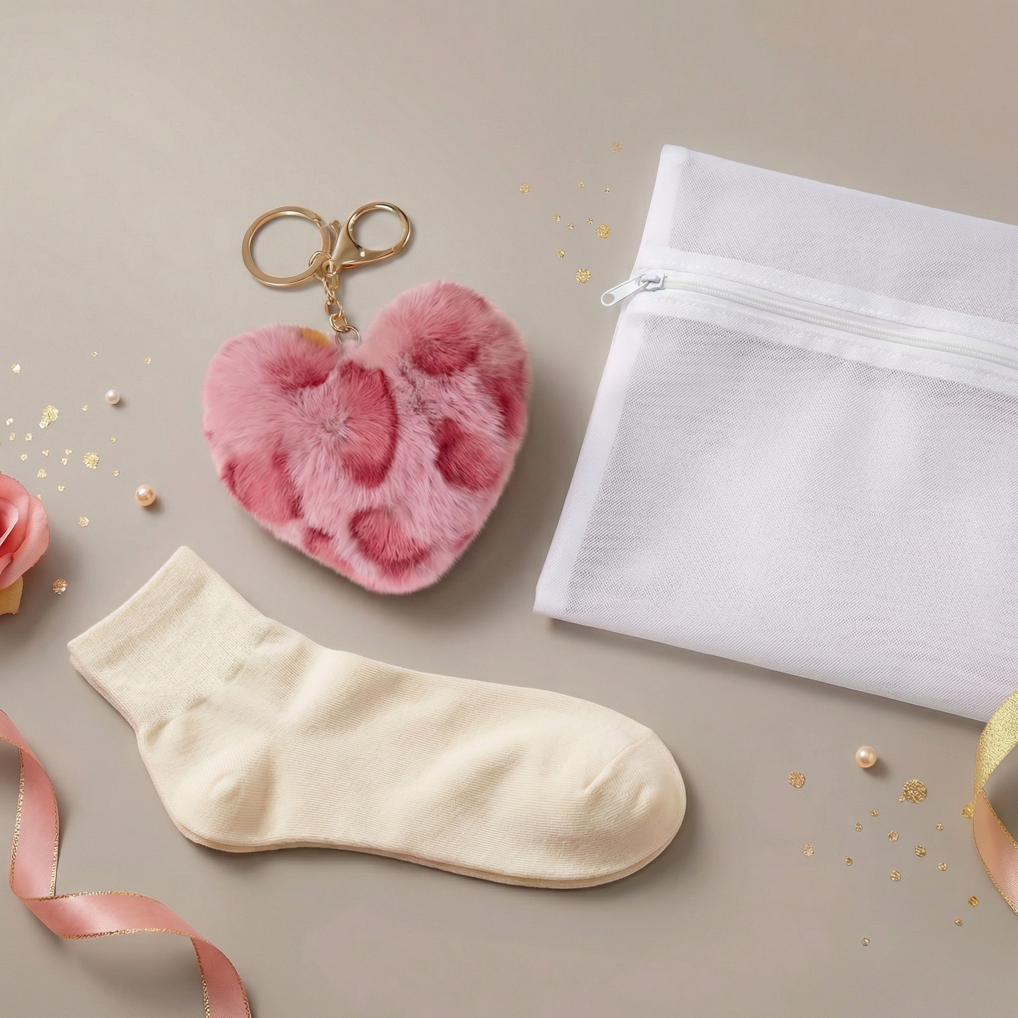 VEIMIA 선물丨면양말+하트 키링+속옷 세탁망