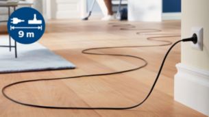 觸及範圍長達 9 米，無需拔除插頭即可清潔更遠地方