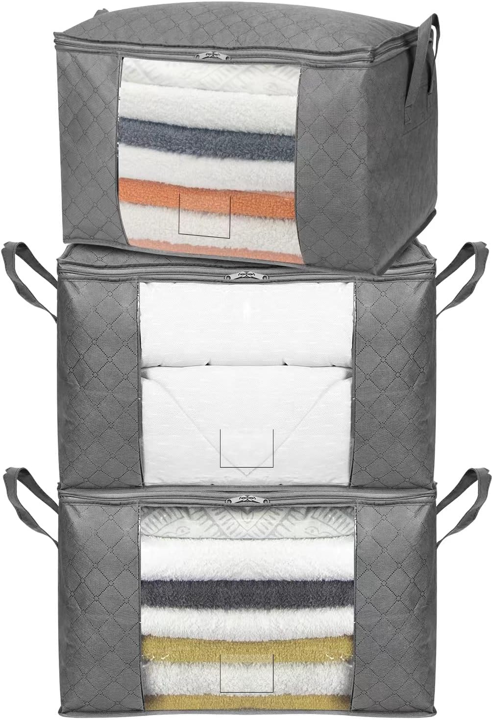 Foldable Large Zippered Storage Bag Organizer Cubes with Clear Window & Handles