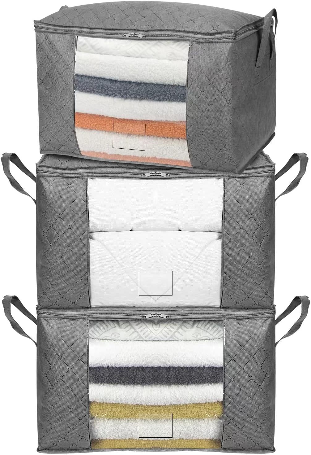 Foldable Large Zippered Storage Bag Organizer Cubes with Clear Window & Handles