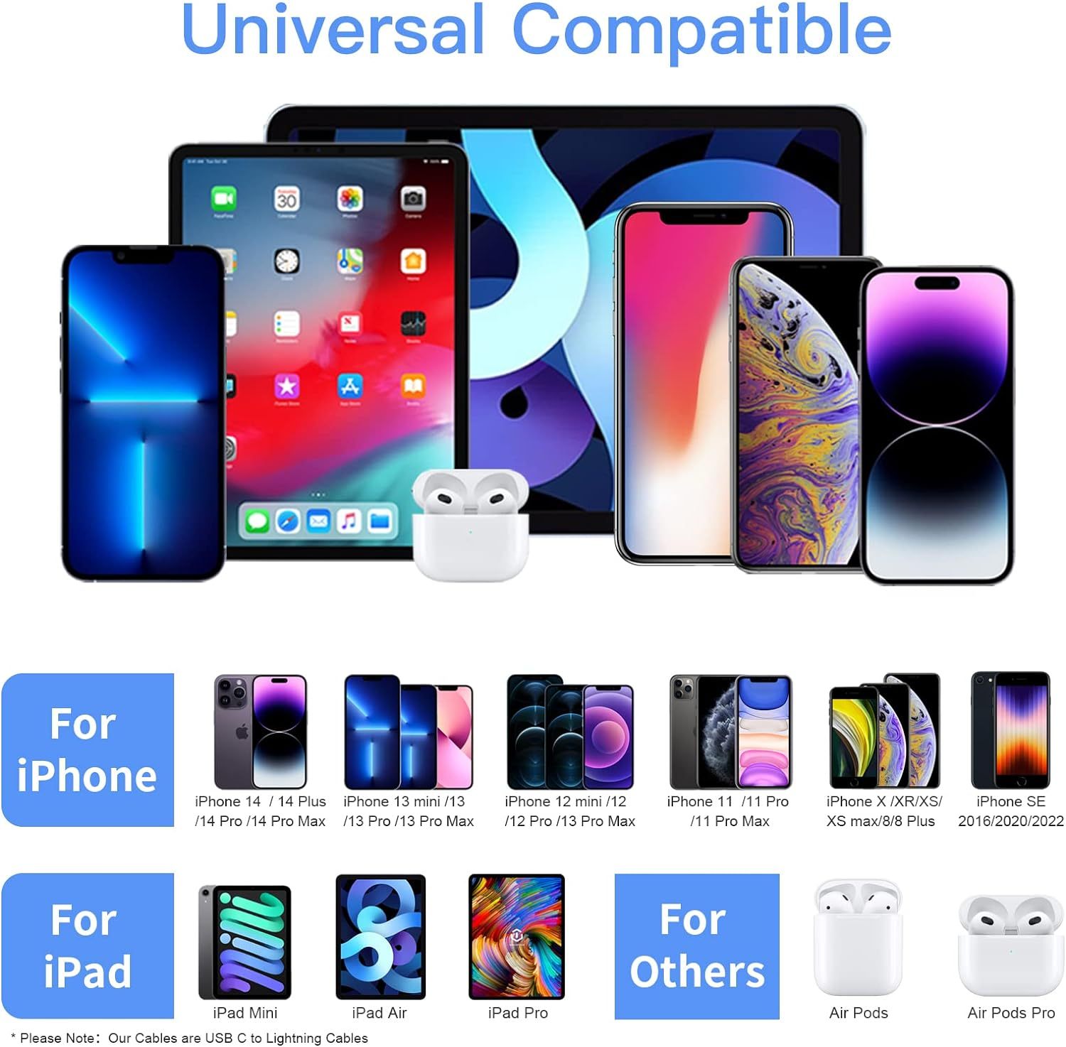 20W USB C Fast Charger 10 FT [MFi Certified]