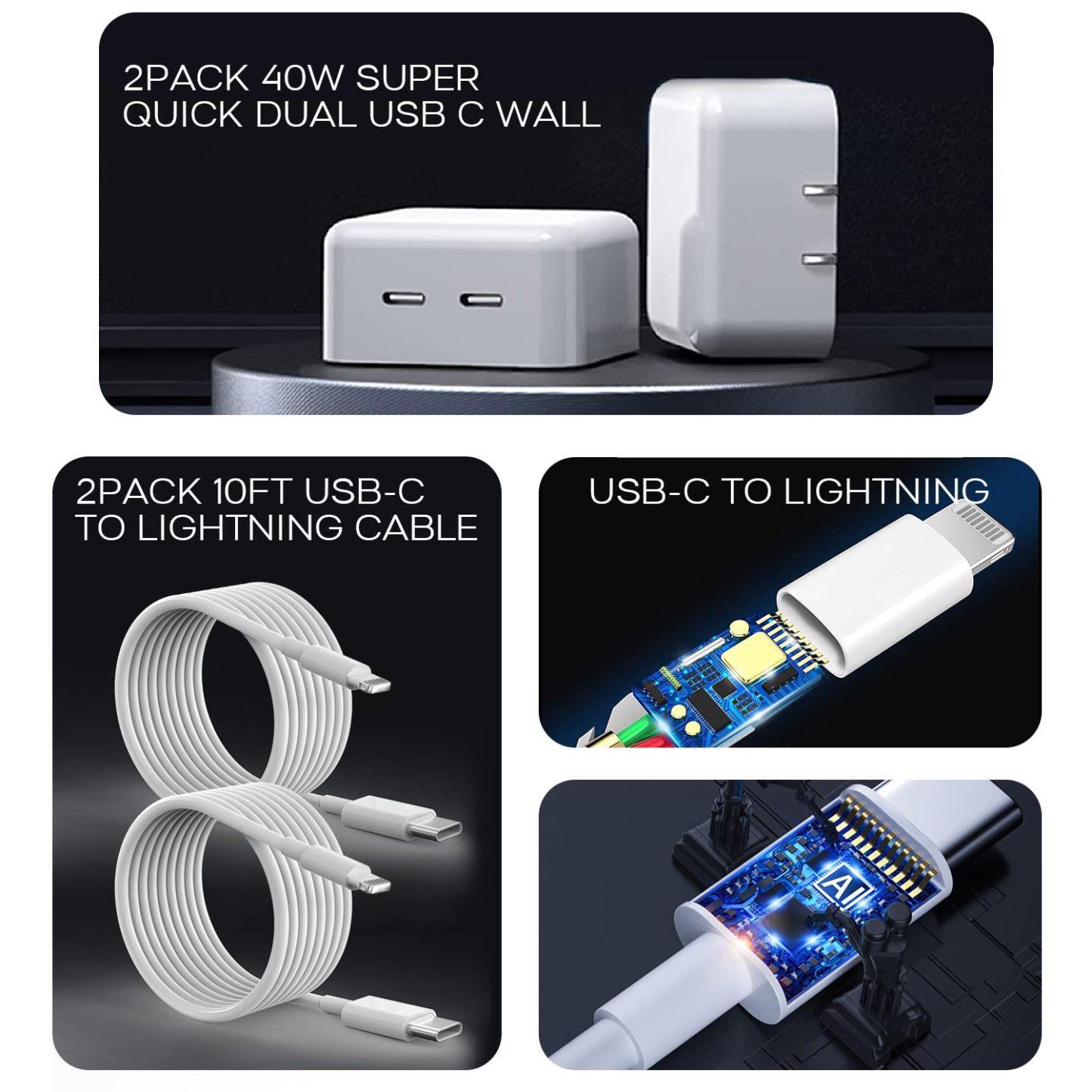 Charger Fast Charging, 40W Dual USB C Wall Charger [MFi Certified] 2Pack