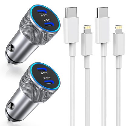 Fast Car Charger,2Pack Dual Port USB C Car Charger[MFI Certified]