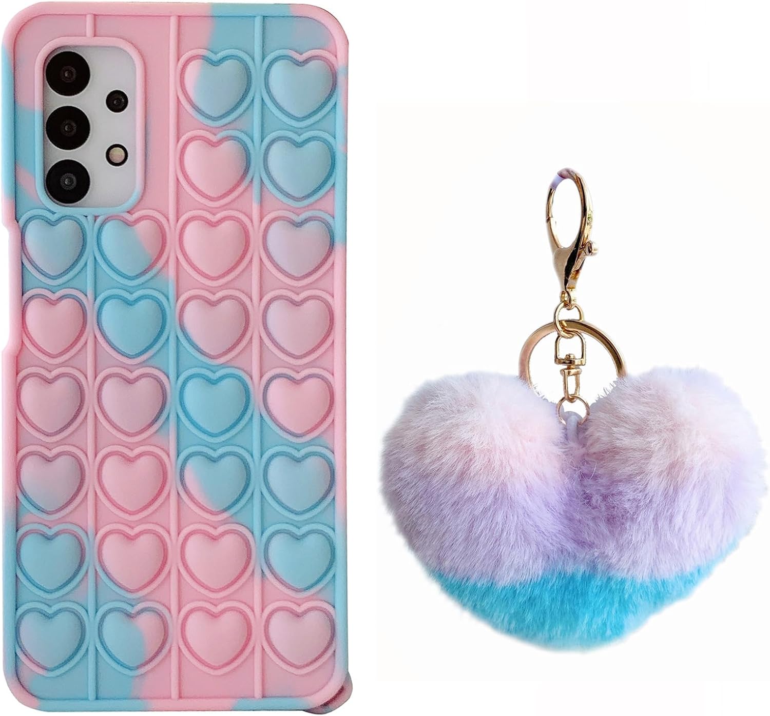 Cocoarm 3D Camo Heart Silicone Phone Case for S21 Ultra, Blue Pink (#11)