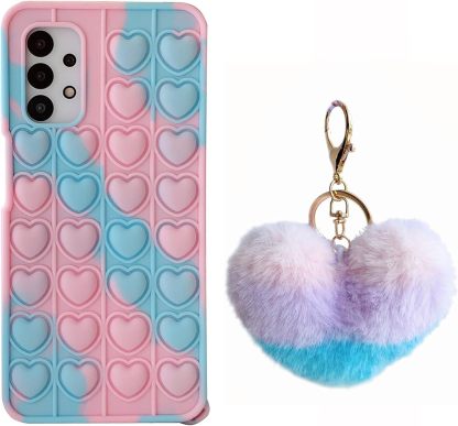 Cocoarm 3D Camo Heart Silicone Phone Case for S21 Ultra, Blue Pink (#11)