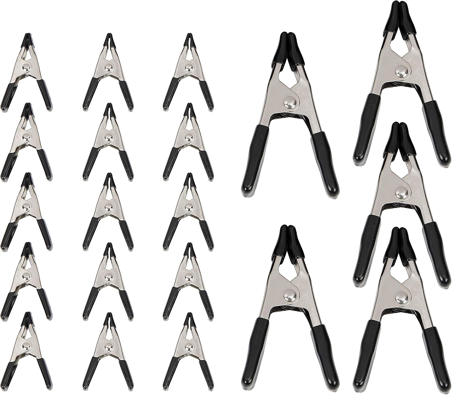 Clamp Set, 15 Pack of 1.9-cm, 5 Pack of 2.54-cm, Black/Silver
