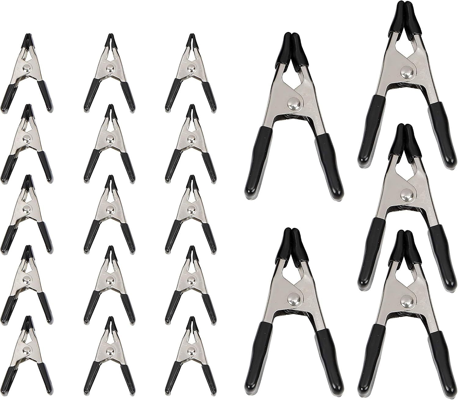 Clamp Set, 15 Pack of 1.9-cm, 5 Pack of 2.54-cm, Black/Silver