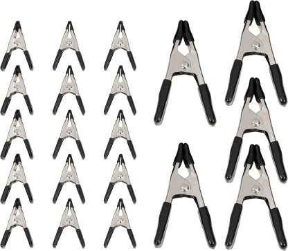 Clamp Set, 15 Pack of 1.9-cm, 5 Pack of 2.54-cm, Black/Silver