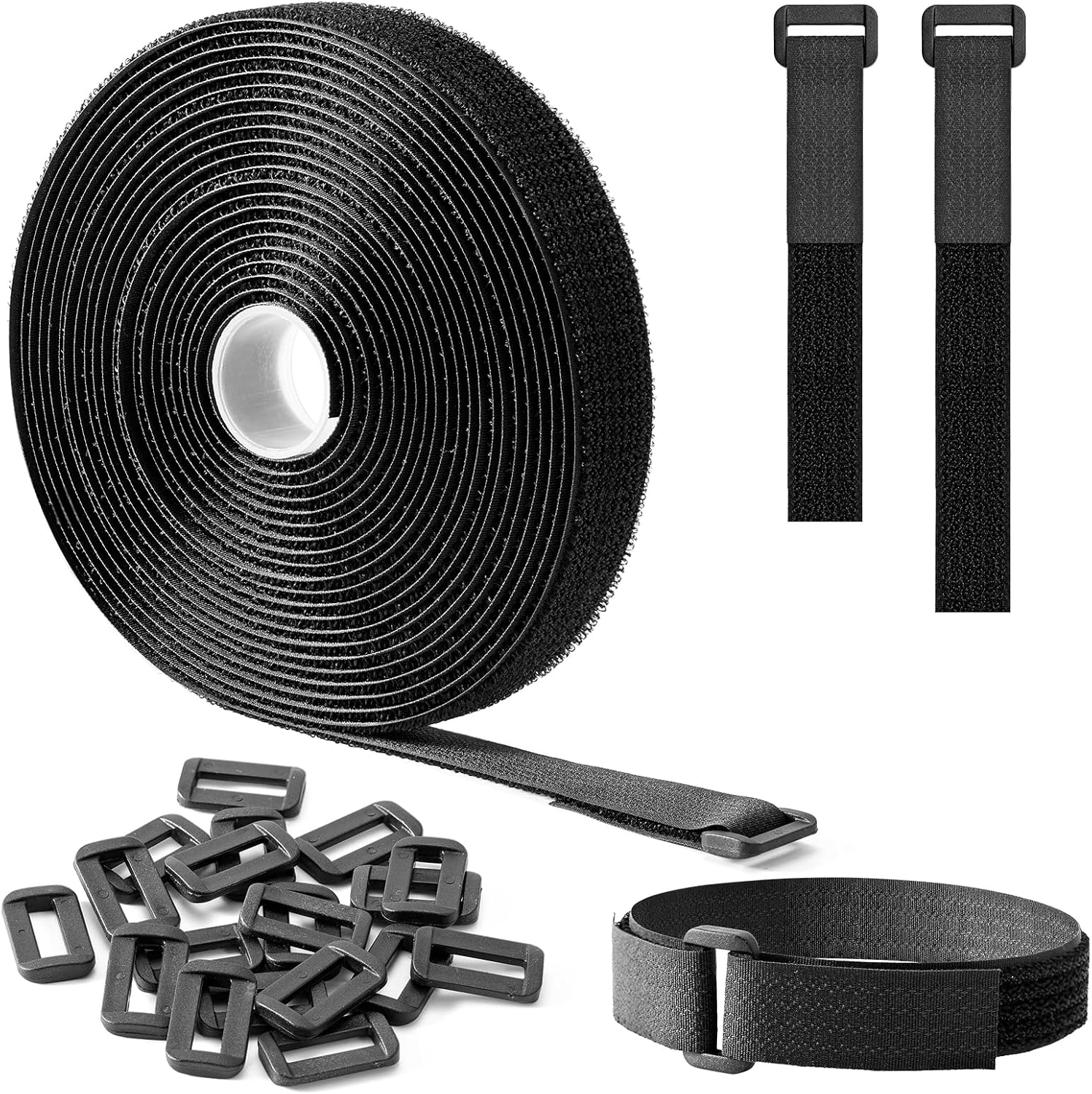 Cable Ties 2cm x 5m Reusable Hook and Loop Strap with 25 Buckles