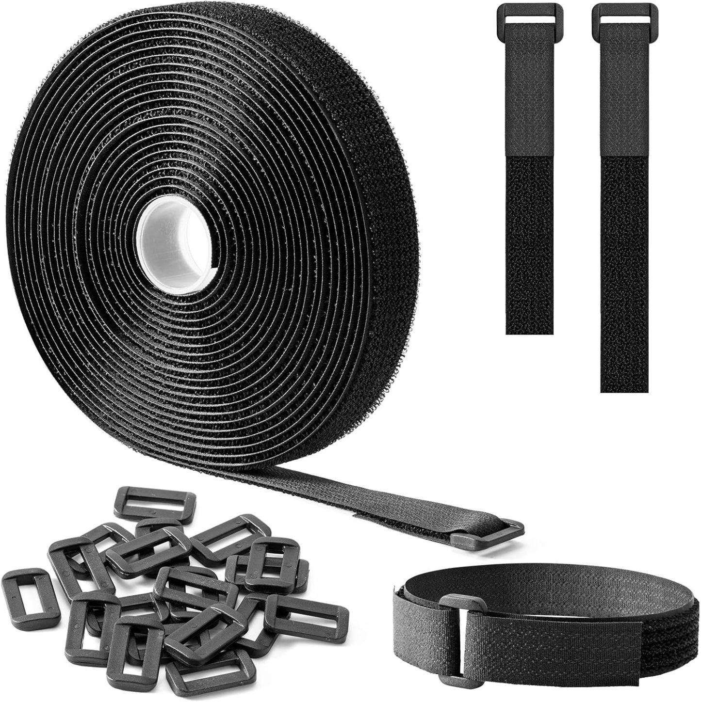Cable Ties 2cm x 5m Reusable Hook and Loop Strap with 25 Buckles