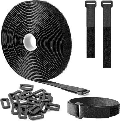 Cable Ties 2cm x 5m Reusable Hook and Loop Strap with 25 Buckles