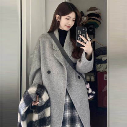 미디엄 롱 도톰 보온 모직 코트