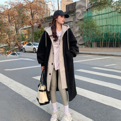  후드 모직 코트