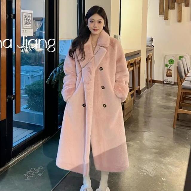 [친환경 모피] 밍크털 모직 골드버튼 도톰한 코트