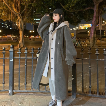  후드 모직 코트