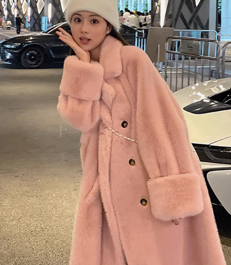 [친환경 모피] 밍크털 모직 골드버튼 도톰한 코트
