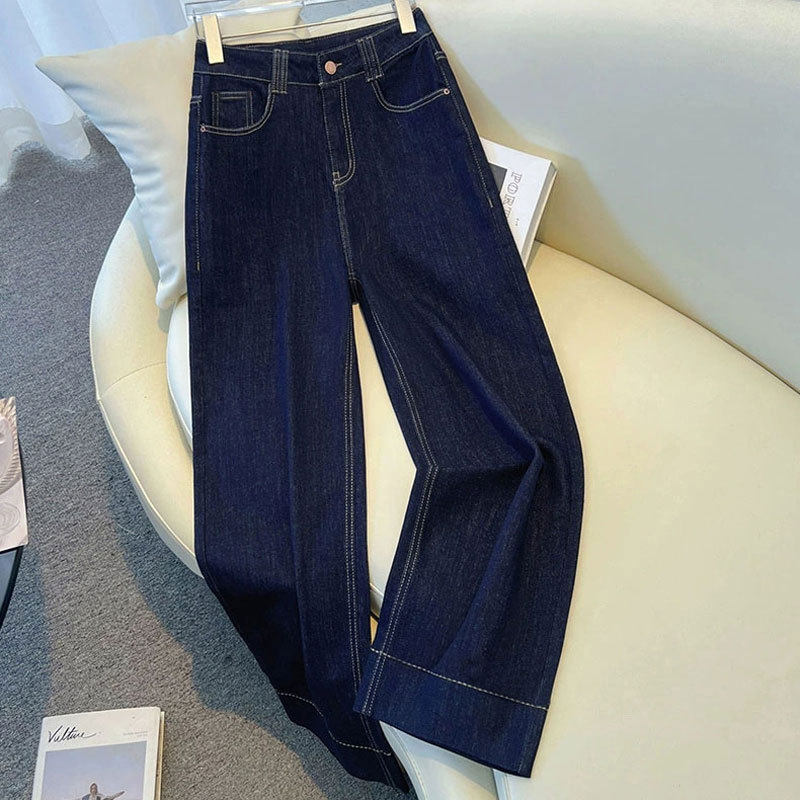 여성 데님 블루 하이웨이스트 와이드 청바지