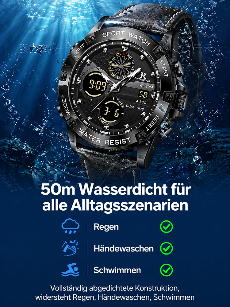 Herren-Quarzuhr mit Nachtlicht und Doppeldisplay