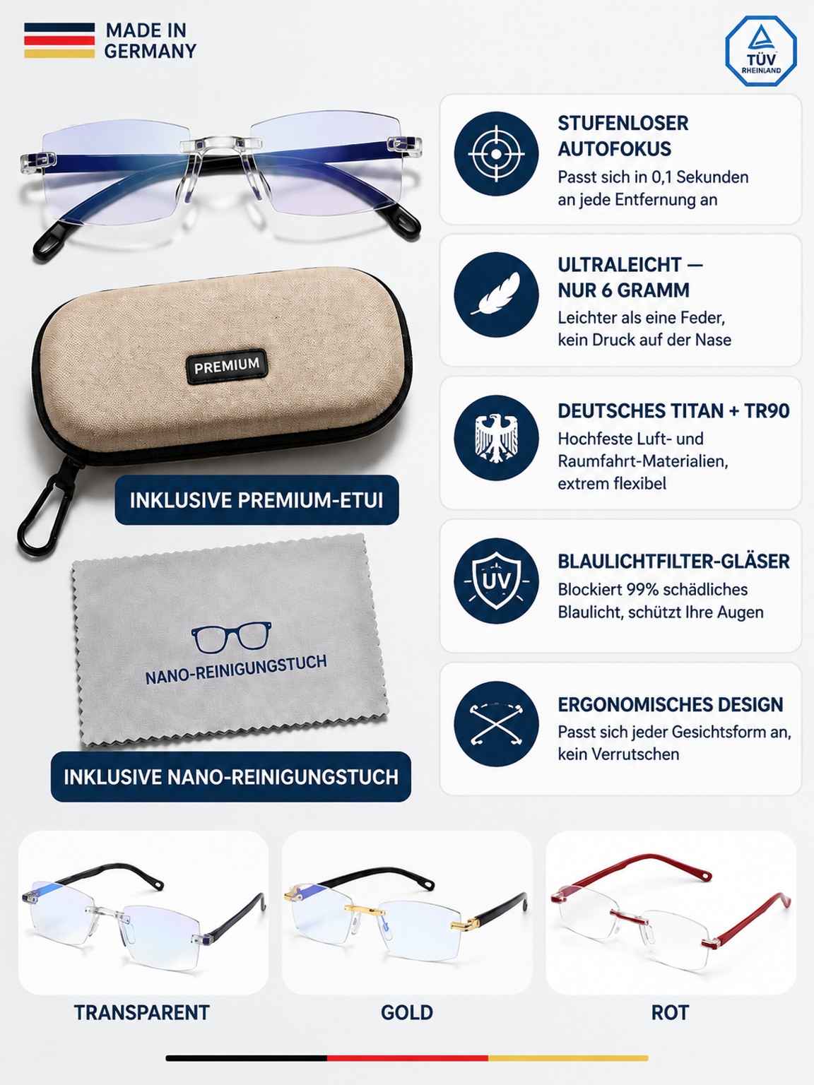 💥💥【1+1 gratis】50 Jahren Garantie, Smart Zoom Blaulichtschutz HD-Lesebrille