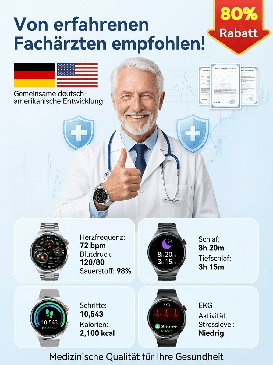 ⌚✅【Nur 80% Rabatt】Gesundheits Smartwatch mit Stahlband