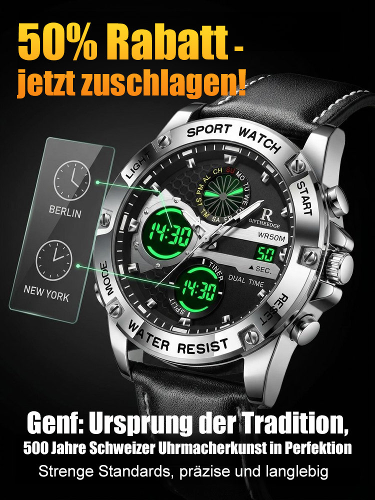 Herren-Quarzuhr mit Nachtlicht und Doppeldisplay