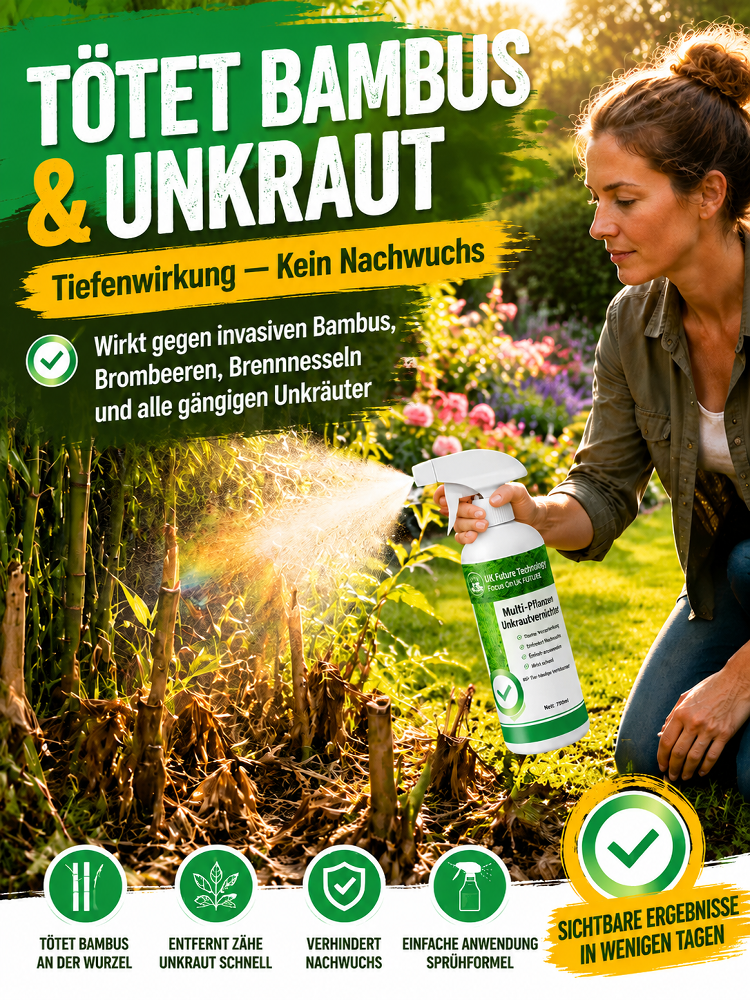 Hartnäckiges Unkraut und Bambus werden mit einem Sprühstoß beseitigt