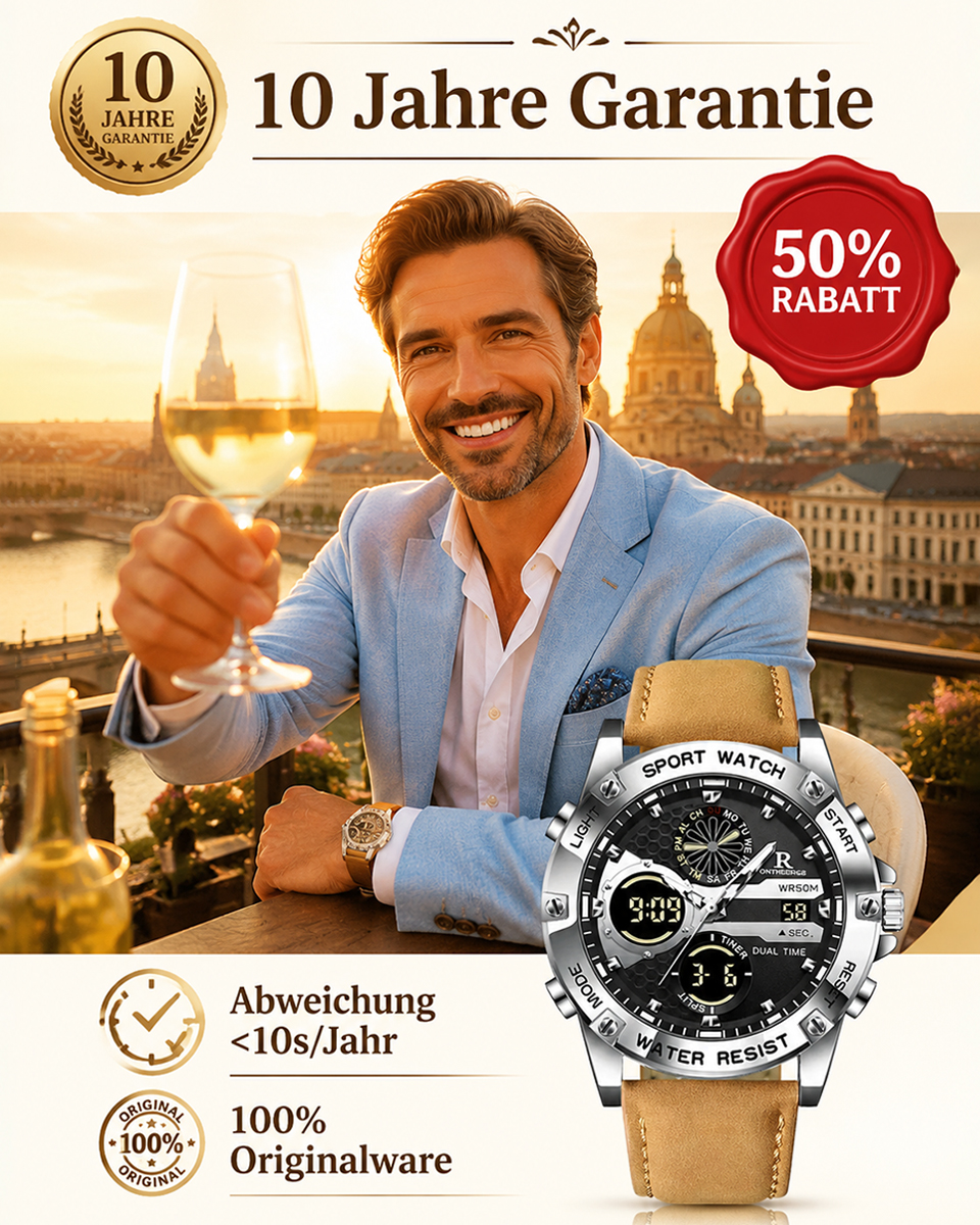 🥇✅Luxuriöse Herrenuhr mit Doppeldisplay & Leuchtsystem – 50M Wasserdicht！