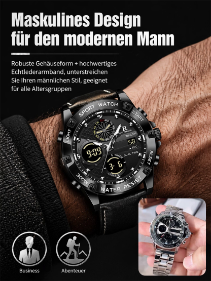 Herren-Quarzuhr mit Nachtlicht und Doppeldisplay